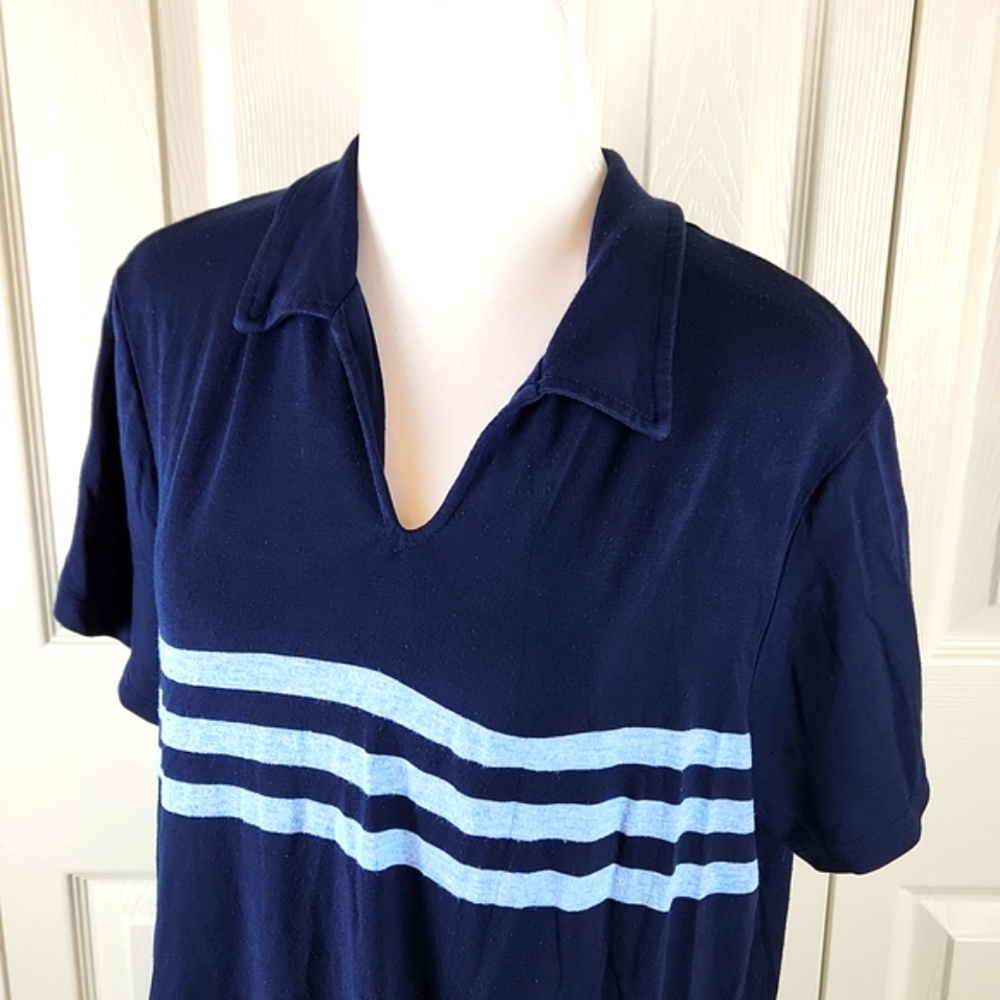 Take nine maternity L polo shirt navy  light blue stripes. Business casual.
